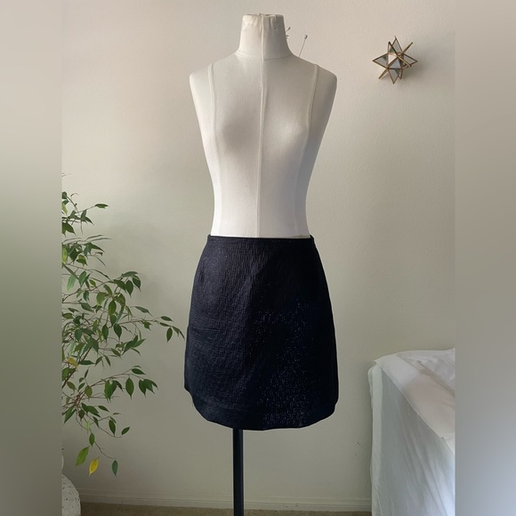 J. Crew Black Nori Cotton Silk Metiallic Jacquard Textured Mini Skirt pre-owned - Picture 1 of 11